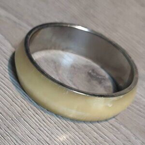 70s Vintage Ivory Bone Silver Metal Bangle Bracelet Collection